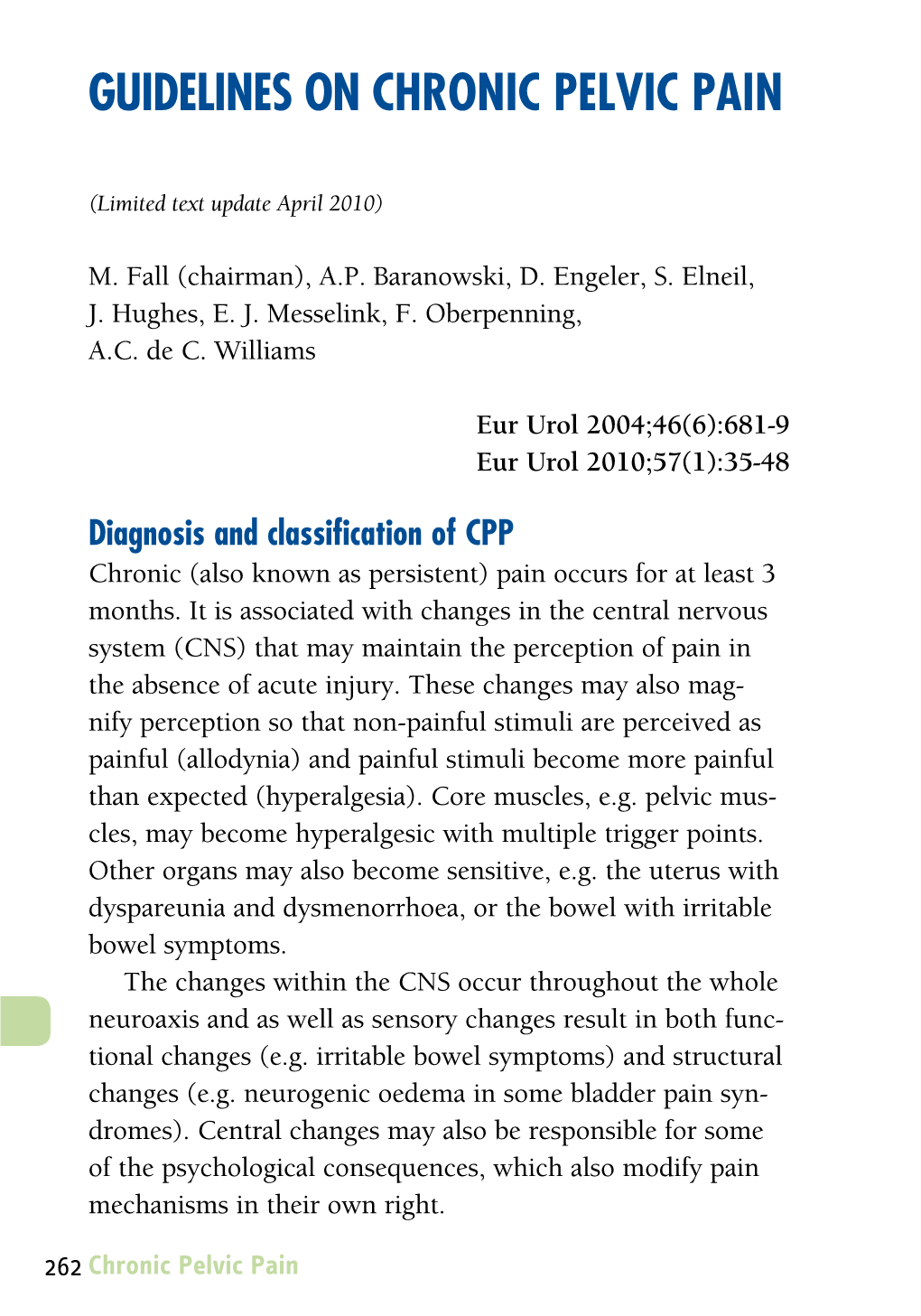 Guidelines on Chronic Pelvic Pain