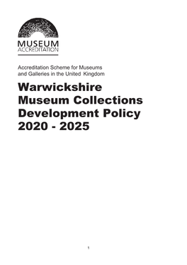 Warwickshire Museum Collections Development Policy 2020 - 2025