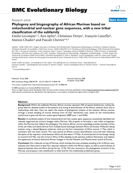 Phylogeny and Biogeography of African Murinae Based On