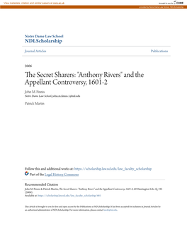 "Anthony Rivers" and the Appellant Controversy, 1601-2 John M