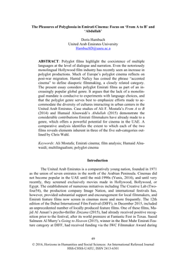 The Pleasures of Polyglossia in Emirati Cinema: Focus on ‘From a to B’ and ‘Abdullah’