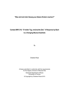 Cantata BWV 210, “O Holder Tag, Erwünschte Zeit,” a Response by Bach to a Changing Musical Aesthetic