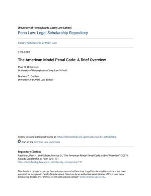 The American Model Penal Code: a Brief Overview