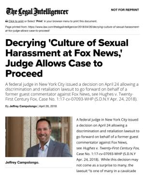 Decrying 'Culture of Sexual Harassment at Fox News,'