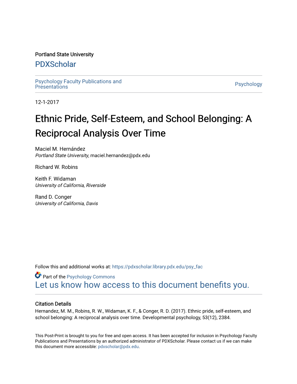 Ethnic Pride, Self-Esteem, and School Belonging: a Reciprocal Analysis Over Time