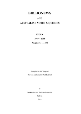 Biblionews and Australian Notes and Queries