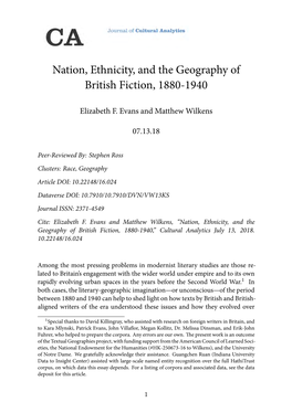 Nation, Ethnicity, and the Geography of British Fiction, 1880-1940