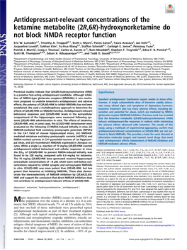 (2R,6R)-Hydroxynorketamine Do Not Block NMDA Receptor Function