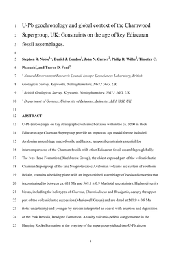 U-Pb Geochronology and Global Context of the Charnwood Supergroup, UK: Constraints on the Age of Key Ediacaran Fossil Assemblage