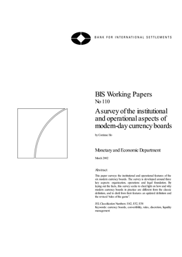 A Survey of the Institutional and Operational Aspects of Modern-Day Currency Boards by Corrinne Ho