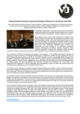 Edward Gardner Extends Contract with Bergen Philharmonic Orchestra Until 2023