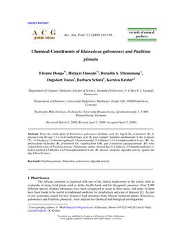 Chemical Constituents of Klainedoxa Gabonenses and Paullinia Pinnata