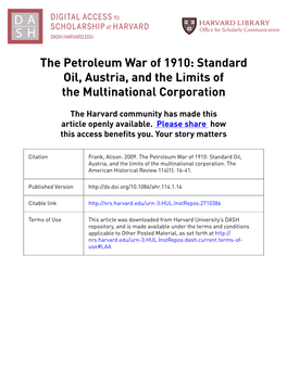 The Petroleum War of 1910: Standard Oil, Austria, and the Limits of the Multinational Corporation