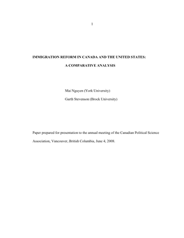 Immigration Reform in Canada and the United States