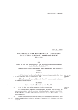 The State Bank of Saurashtra (Repeal) and the State Bank of India (Subsidiary Banks) Amendment Bill, 2009