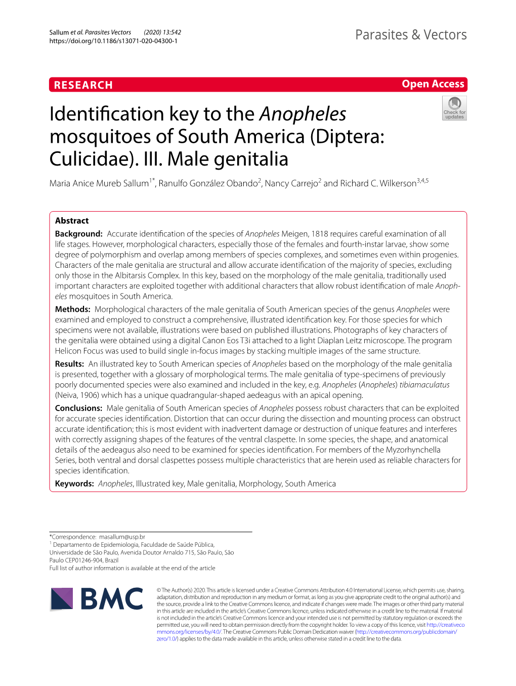 Identification Key to the Anopheles Mosquitoes of South America (Diptera: Culicidae). III. Male Genitalia