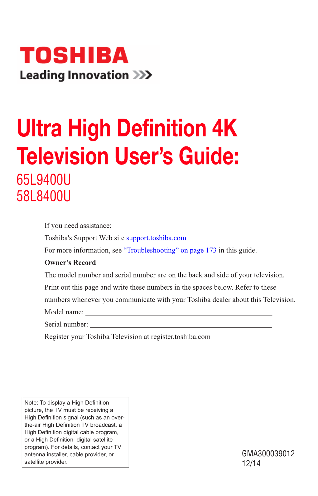 Ultra High Definition 4K Television User's Guide