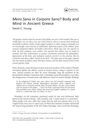 Mens Sana in Corpore Sano? Body and Mind in Ancient Greece David C