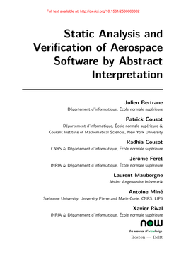 Static Analysis and Verification of Aerospace Software by Abstract