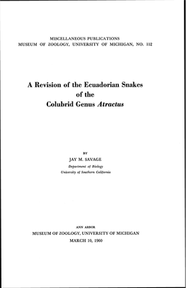 A Revision of the Ecuadorian Snakes of the Colubrid Genus Atractus