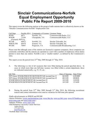 Sinclair Communications-Norfolk Equal Employment Opportunity Public File Report 2009-2010
