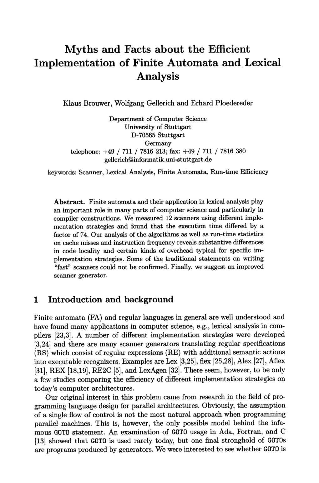 Myths and Facts About the Efficient Implementation of Finite Automata and Lexical Analysis