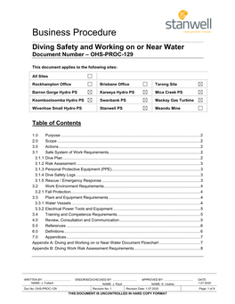Diving Safety and Working on Or Near Water Document Number – OHS-PROC-129