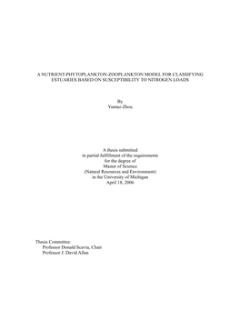 A Nutrient-Phytoplankton-Zooplankton Model for Classifying Estuaries Based on Susceptibility to Nitrogen Loads