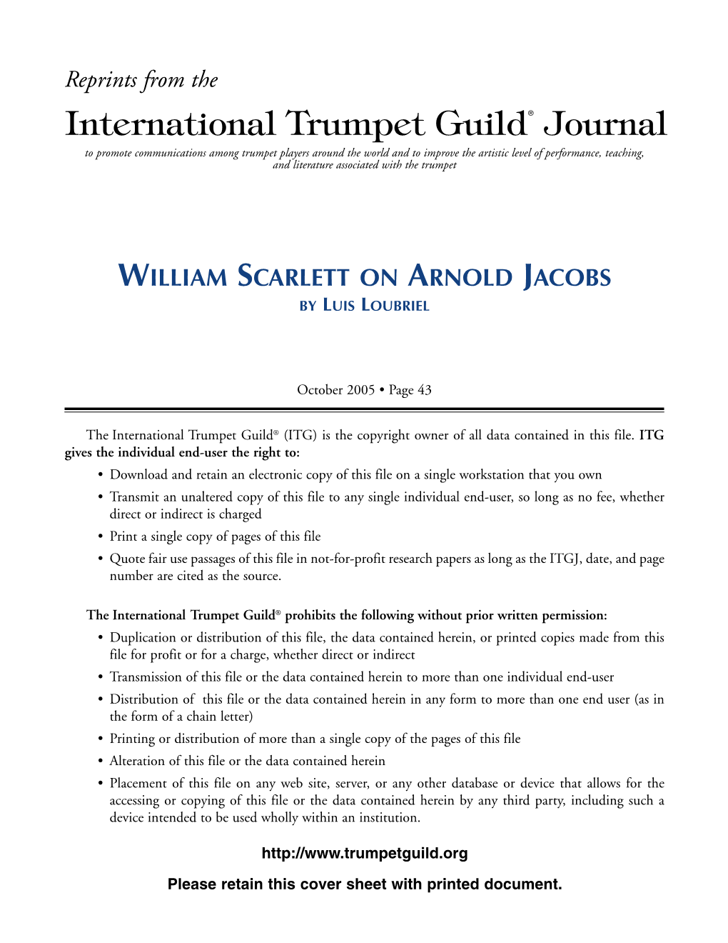 William Scarlett on Arnold Jacobs by Luis Loubriel