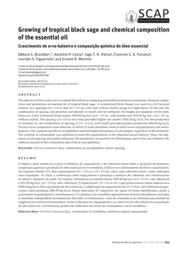 Growing of Tropical Black Sage and Chemical Composition of the Essential Oil Crescimento De Erva-Baleeira E Composição Química Do Óleo Essencial