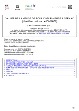 VALLEE DE LA MEUSE DE POUILLY-SUR-MEUSE a STENAY (Identifiant National : 410001879)