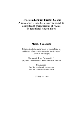Revue As a Liminal Theatre Genre: a Comparative, Interdisciplinary Approach to Contexts and Characteristics of Revues in Transitional Modern Times