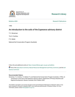 An Introduction to the Soils of the Esperance Advisory District