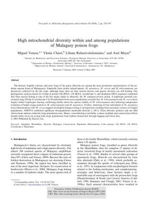 High Mitochondrial Diversity Within and Among Populations of Malagasy Poison Frogs