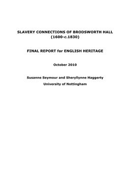 SLAVERY CONNECTIONS of BRODSWORTH HALL (1600-C.1830)