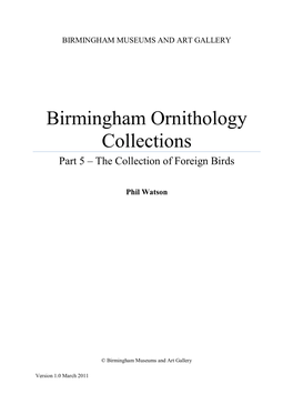 Birmingham Ornithology Collections Part 5 – the Collection of Foreign Birds