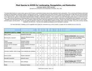 Plant Species to AVOID for Landscaping, Revegetation, and Restoration Colorado Native Plant Society Revised by the Horticulture and Restoration Committee, May, 2002