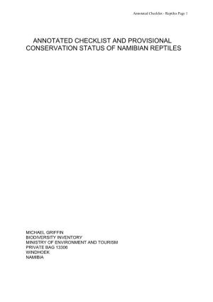 Annotated Checklist and Provisional Conservation Status of Namibian Reptiles