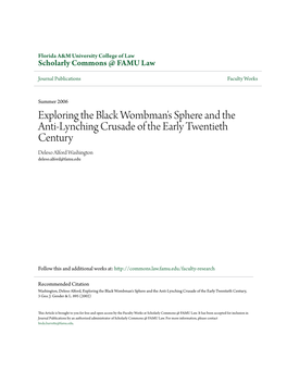 Exploring the Black Wombman's Sphere and the Anti-Lynching Crusade of the Early Twentieth Century Deleso Alford Washington Deleso.Alford@Famu.Edu