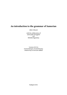 An Introduction to the Grammar of Sumerian