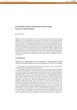 Exporting the Acquis Communautaire Into the Legal Systems of Third Countries