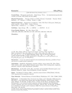 Kosnarite Kzr2(PO4)3 C 2001-2005 Mineral Data Publishing, Version 1