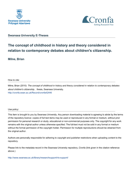 The Concept of Childhood in History and Theory Considered in Relation to Contemporary Debates About Children's Citizenship