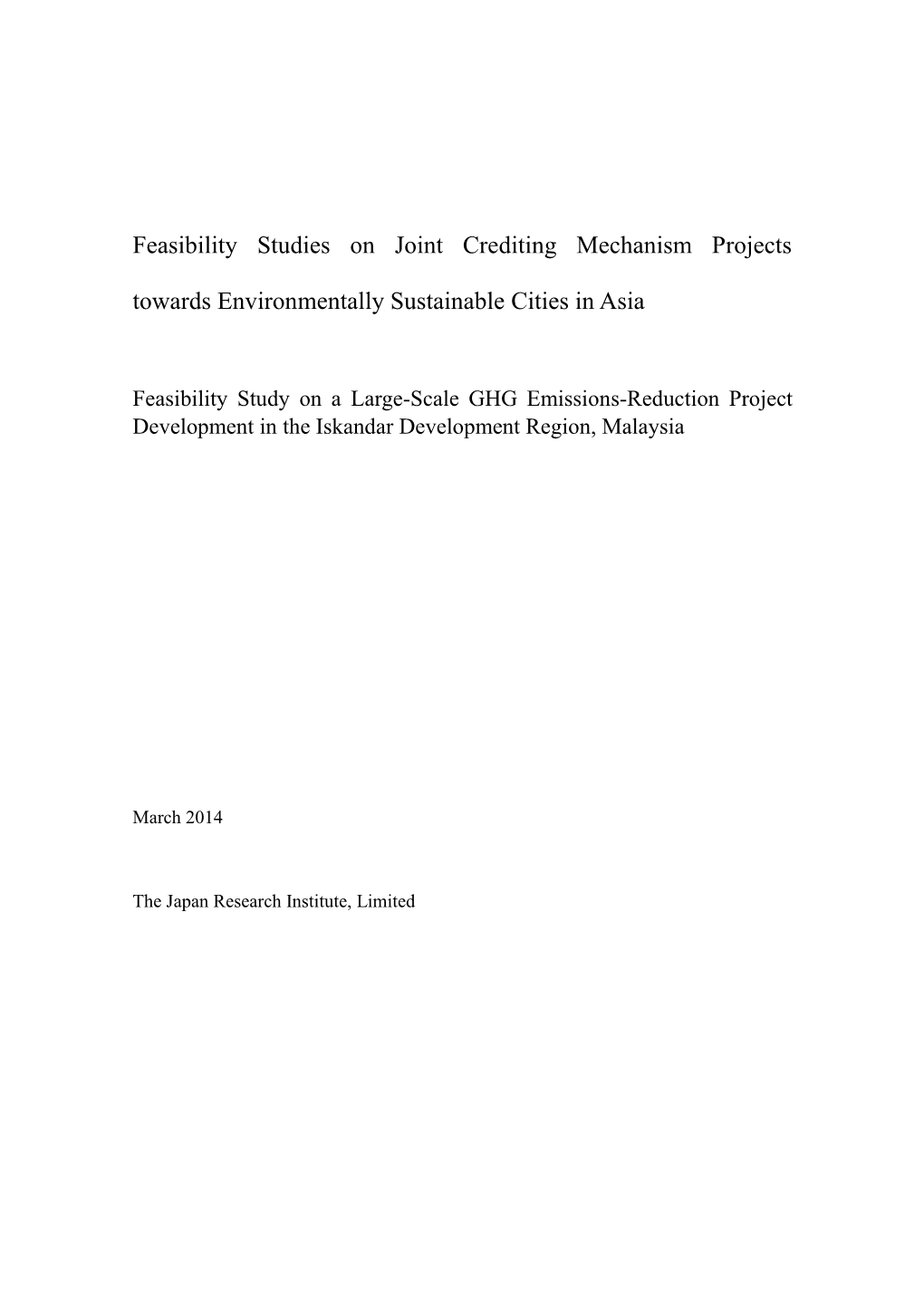 Feasibility Study on Large-Scale GHG Emission-Reduction Project