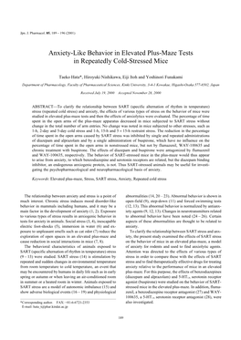 Anxiety-Like Behavior in Elevated Plus-Maze Tests in Repeatedly Cold-Stressed Mice