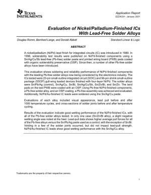 "Evaluation of Nickel/Palladium-Finished Ics With