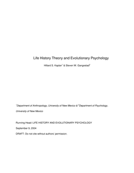 Life History Theory and Evolutionary Psychology
