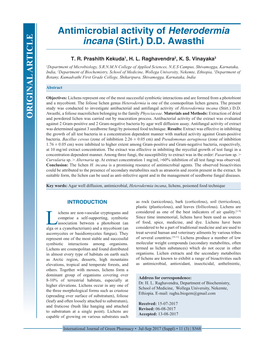 Antimicrobial Activity of Heterodermia Incana (Stirt.) D.D