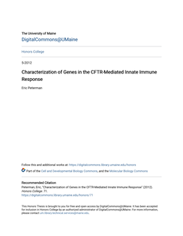 Characterization of Genes in the CFTR-Mediated Innate Immune Response