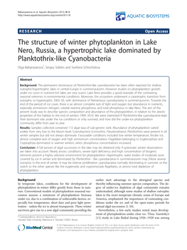 The Structure of Winter Phytoplankton in Lake Nero, Russia, A